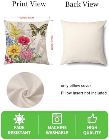 wyooxoo Throw Pillow Covers 20x20 Set of 4 Decorative Spring Pillow