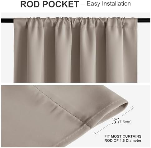 PONY DANCE Taupe Blackout Curtains for Bedroom 72 inches Long, Rod