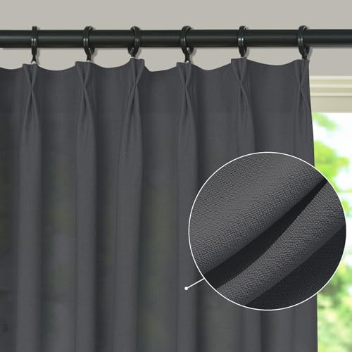 LETAU Pinch Pleats Carbon Grey Linen Curtains 84 inches Long, Lined