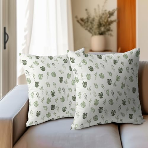 Sage Green Spring Pillow Covers 22x22 Set of 2 Leaf Throw Pillow