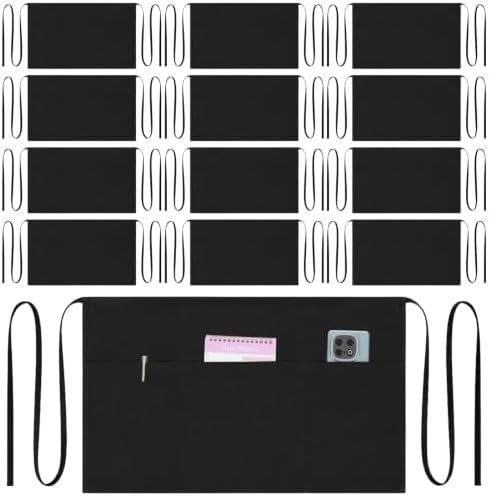 12 Pack Server Aprons With 3 Pockets Black Waist Apron Black Aprons
