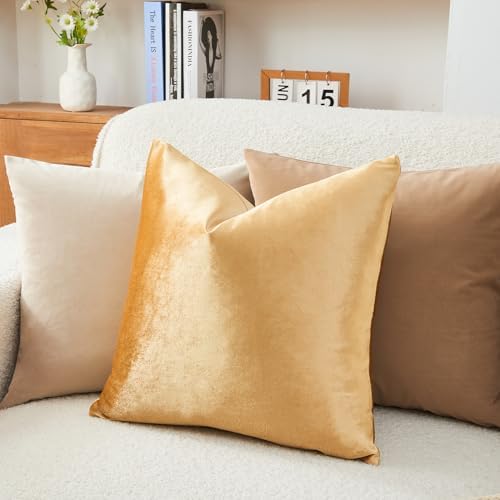 Throw Pillow Covers Gold Set of 2 20x20 Inch Pillow Covers, Soft