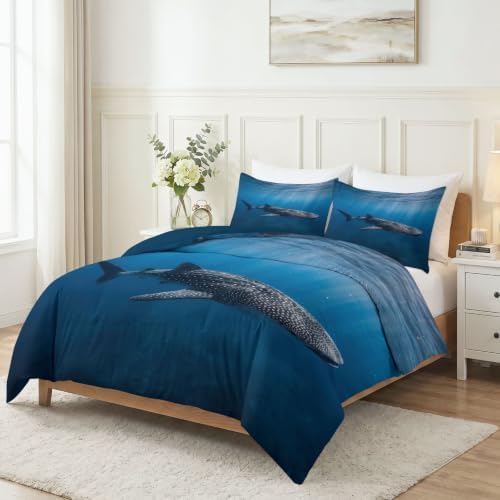 King Duvet Cover Set Soft Microfiber Animals Whale Shark