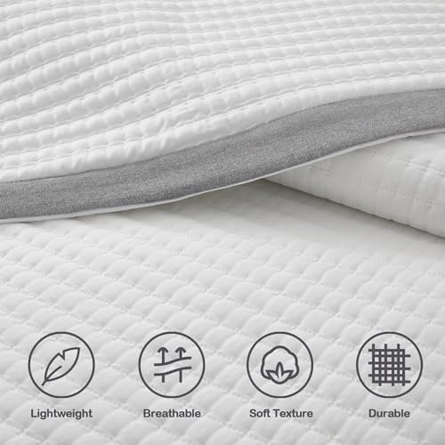 Bonlino White Quilt Set King Size - Farmhouse Soft Striped Stitch
