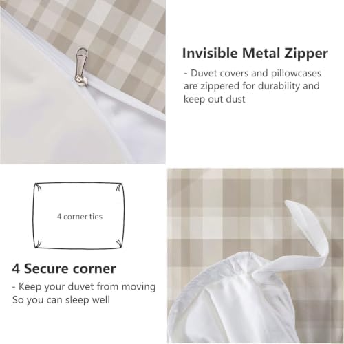 Beige Gray Gradient Stripes and Checks King Duvet Cover Set