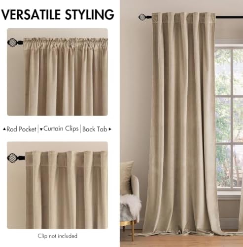 MIULEE Velvet Curtains 52x108 inches 2 Panels Cream Beige Blackout