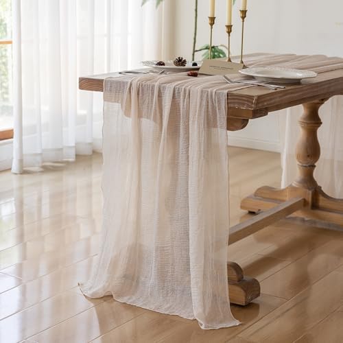 10Pcs Light Beige Cheesecloth Table Runner 120 Inches for Party Home