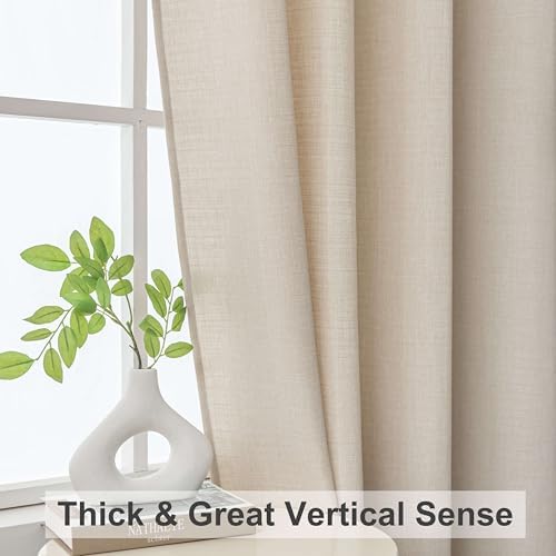 Beige Curtains Linen Textured Semi Sheers 96 inch Long 2 Panels