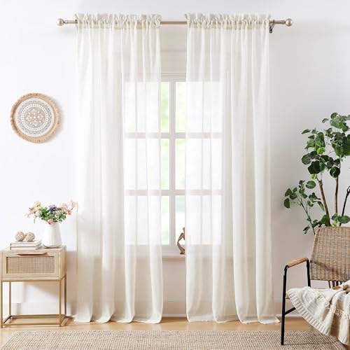 Flax Linen White Sheer Curtains for Living Room Bedroom Natural