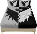 AILONEN Crowned Feather Wings Fitted Sheet Set Twin XL, Black White