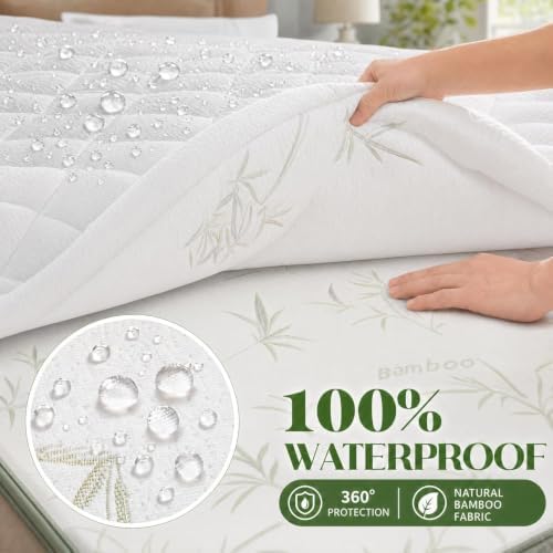 Waterproof Mattress Topper Queen - Extra Thick Breathable Bamboo