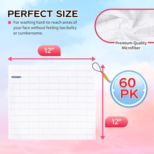 White Washcloths 60 Pack, Microfiber Face Cloths, Soft Bulk Face Wash