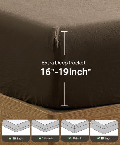 JELLYMONI 100% Washed Cotton Sheets, 4PC Full Sheet Set, Deep Pocket