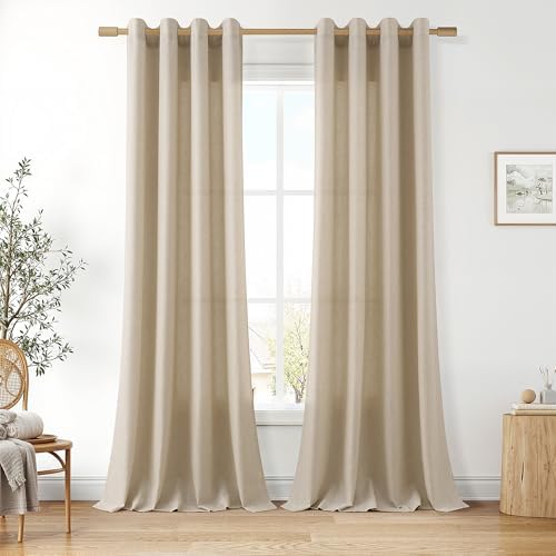 Aersas Linen Curtains 84 Inch Long for Living Room Grommet Taupe