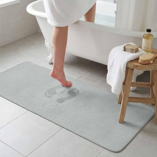 Gray Solid Color Bathroom Runner Rugs Non Slip Washable Absorbent