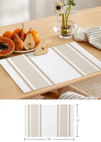 Brown Stripes Table Runner and Placemats Set of 4 Leaf Vertical