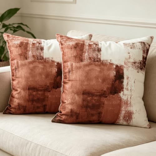 OYIMUA Velvet Decorative Pillow Covers Rust 18x18 Set of 2 Modern