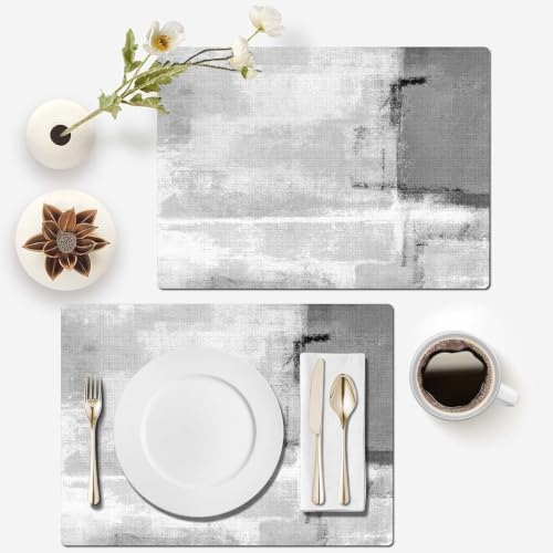 Mcalk Dark Grey Table Runner and Placemats Set of 6 Pieces, Grey