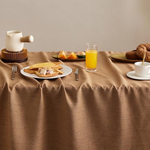 Farmhouse Linen Rectangular Tablecloth, Caramel 60x120 Inch