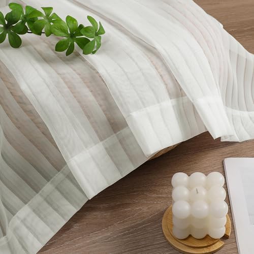 OWENIE Cream Sheer Curtains - 120 Inches Extra Long 2 Panels for