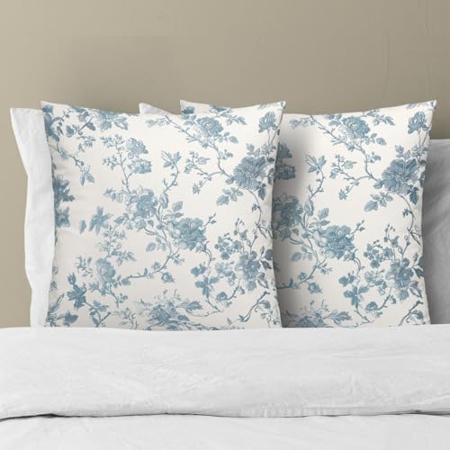 Dusty Blue Floral Pillow Covers 18x18 Inch Modern Neutral Blue and