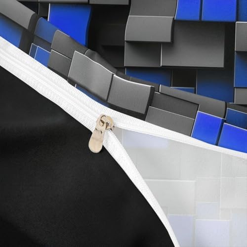 Manfei Abstract Style Comforter Cover King Size Black Gray Blue Grid