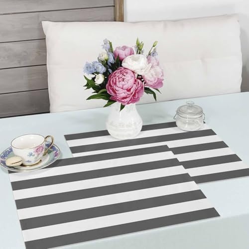 Placemats Set of 8, Modern Gray and White Stripes Washable Table Mats