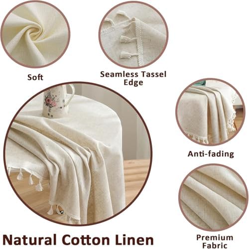 Cotton Linen Round Tablecloth, Farmhouse Dust-Proof,Soft and Wrinkle