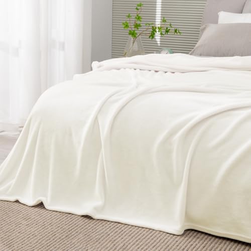 BEDELITE Fleece Blanket Soft Plush King Size Bed Blanket Cream