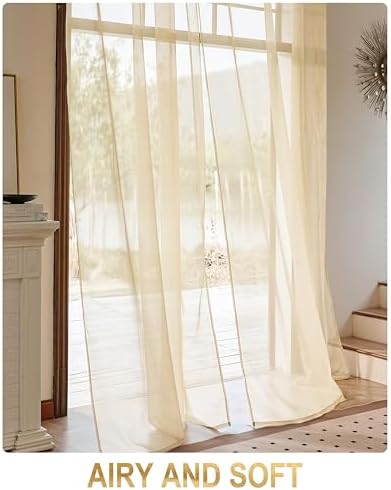 Foil Stripe Beige Sheer Curtains 120 inches Length 2 Panels with