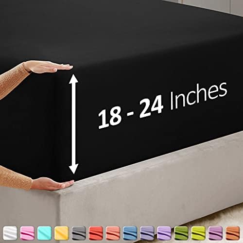 Hearth & Harbor Extra Deep Pocket California King Fitted Sheet, Black