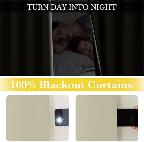 NICETOWN 100% Blackout Muted Beige Curtains 84 inches Long, Grommet