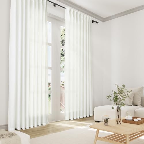 Joywell Linen Pinch Pleated Window Curtains 96 Inch Long,Back Tab Clip