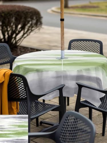 Sage Green Gray Outdoor Square Tablecloth with Umbrella Hole 60x60