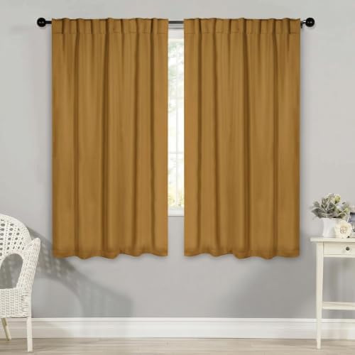 SUPERIOR Solid Room Darkening Curtains, 2 Panel Set, 52x72, Caramel