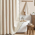 BTTN 108x72 Boho Scalloped Linen Textured Cloth Shower Curtain