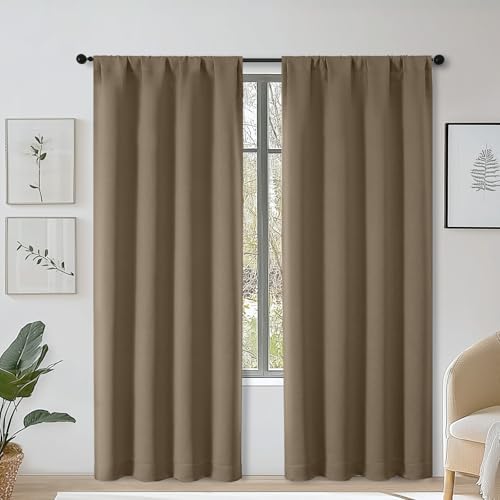 OWENIE Sally Taupe Blackout Curtains for Bedroom Living Room 72 Inch