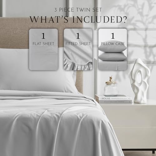 Linen Closet 100% Cotton Twin Sheets Set, 3 Pieces - Light Grey