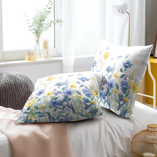 Imiss Blue Yellow Floral Throw Pillow Cover Set of 2, 20x20 Inch Poppy