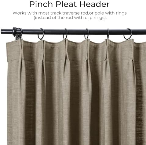 TWOPAGES Pinch Pleated Linen Curtain for Living Room, 52Wx108L, Taupe