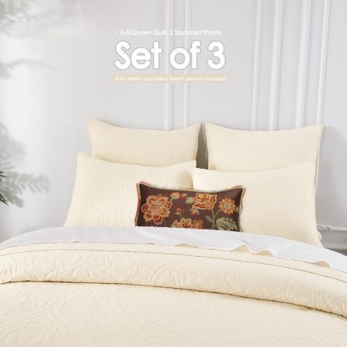Querencia 100% Cotton Quilt Set - Cream Quilt, Lightweight Comforter