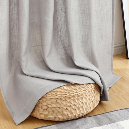 decorUhome Linen Semi Sheer Curtains 63 Inch Long, 2 Panels Light