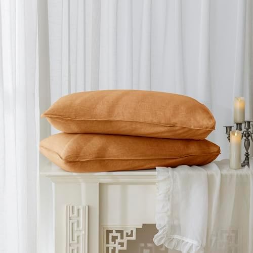 EVERLY 100% Linen Pillowcases Set of 2, Envelope Overlap Closure