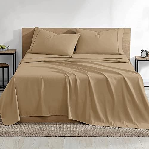 PURE ECO Natural Cotton- 4 Pieces Twin Size Beige Color Sheet Set