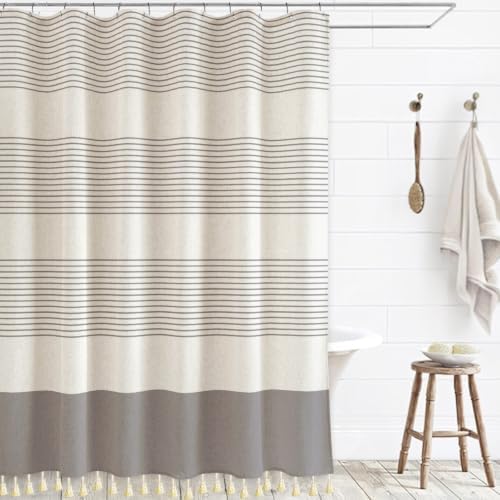 WOUVMA Boho Shower Curtains for Bathroom with Tassels Grey Farmhouse