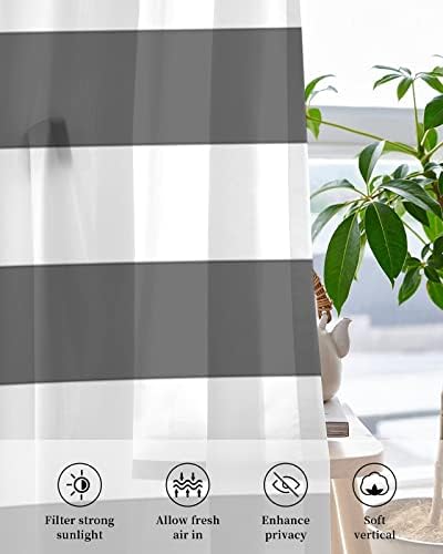 Grey Stripes Sheer Curtains 63 Inch Length Grommet Semi Sheer Drapes