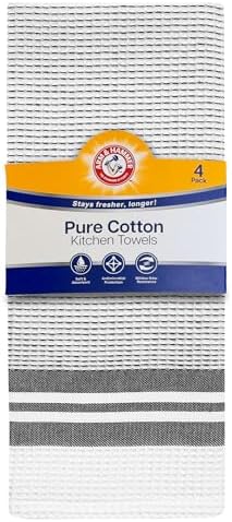 ARM & HAMMER Pure Cotton Kitchen Towel Set, Waffle Weave, 4 Pack, 100%