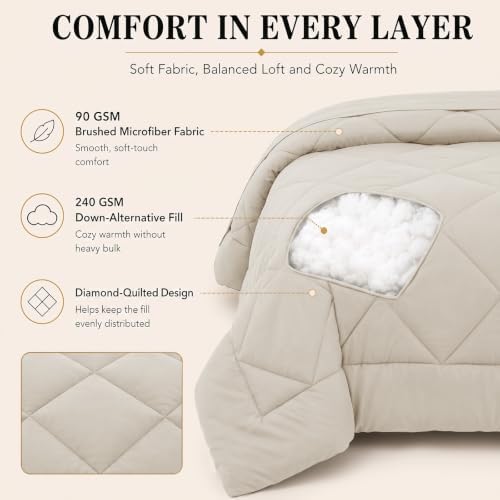 CozyLux King Comforter Set 102"x90" Beige - 7 Piece Bed in a Bag