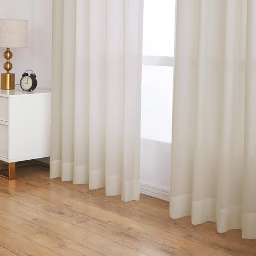 Semi Sheer Rod Pocket Curtains, 84W x 84L, 2 Panels, Beige