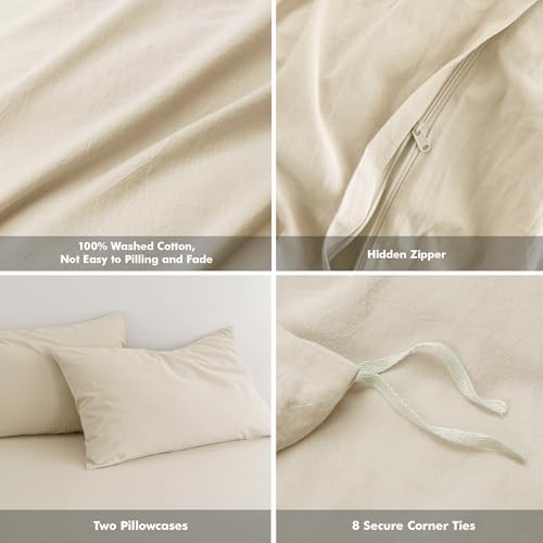 FOSSA Duvet Cover Set 100% Washed Cotton Linen Feel Super Soft